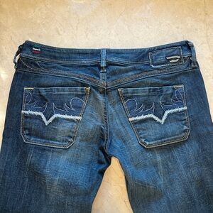 genuine vintage diesel industries low rise embroidered dark wash flare jeans